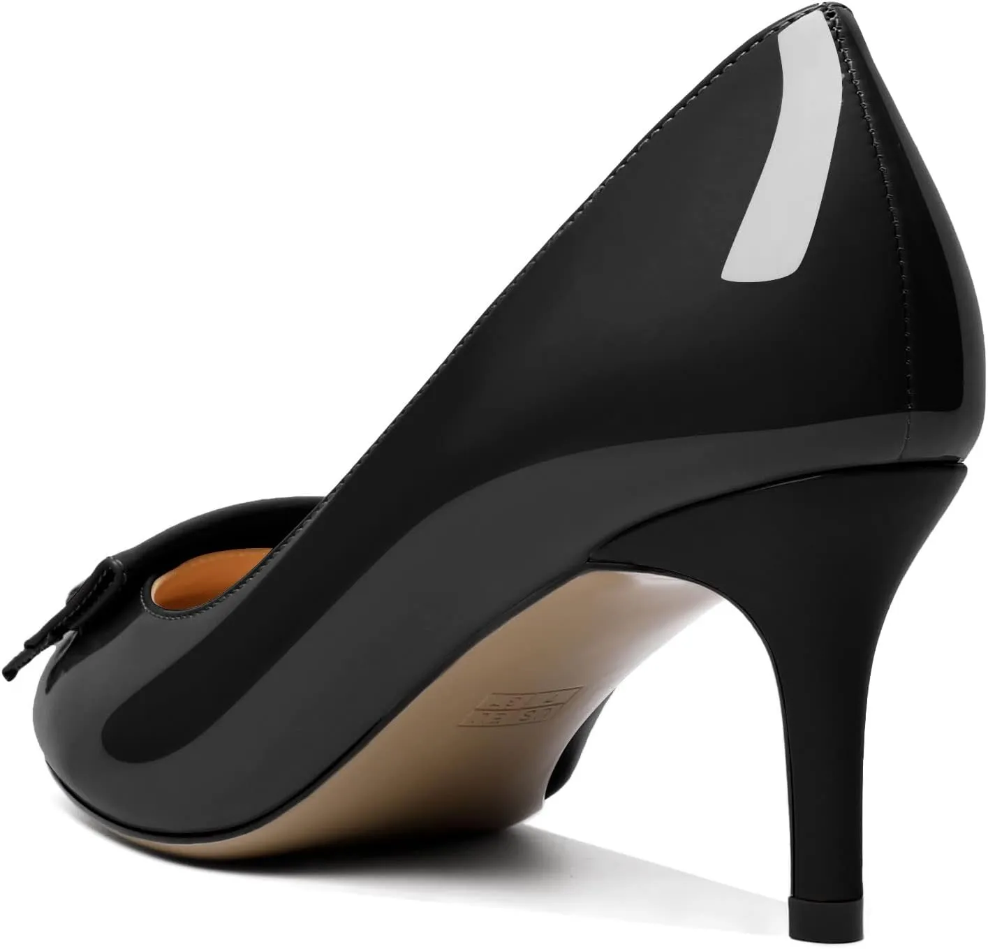 AUMOTED Women Stiletto Heel Pumps Solid Closed Round Toe Buckle Bow Pumps Slip on Patent Heeled Ladies Office Classic Dress Shoes 2.5 Inches