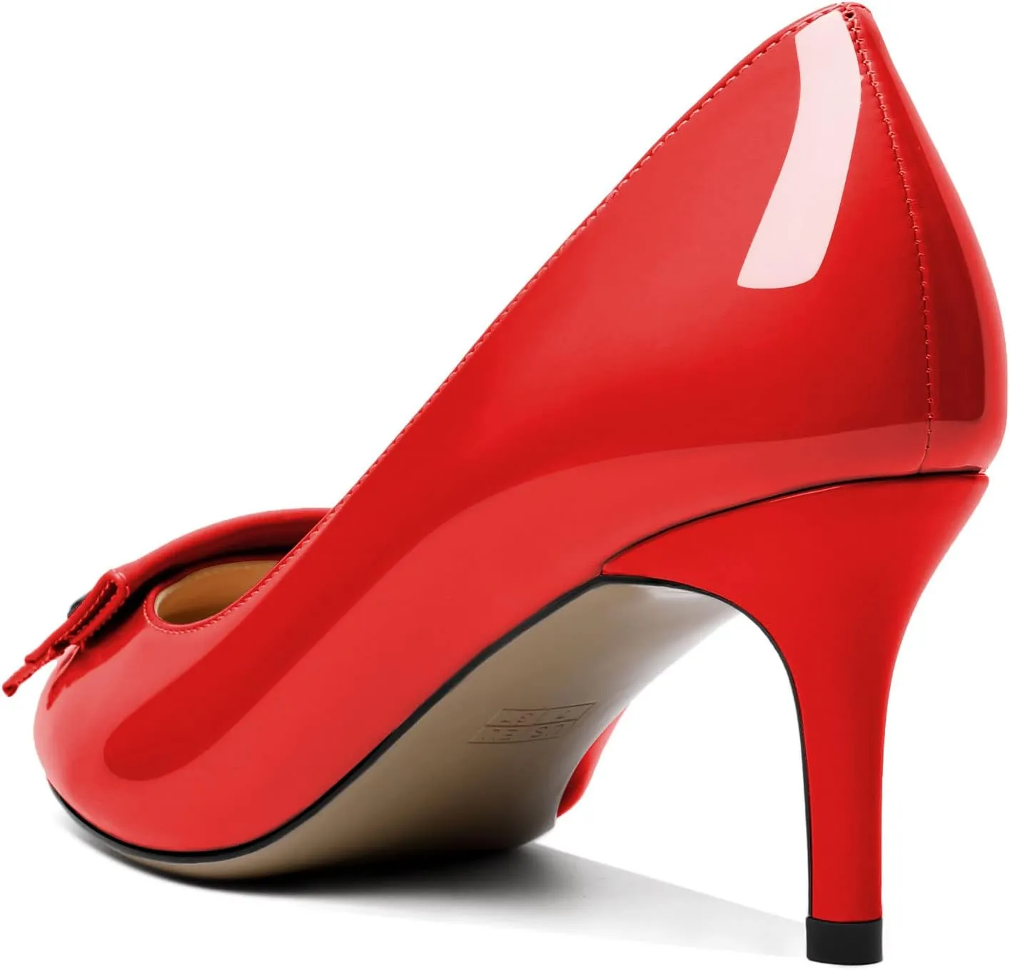 AUMOTED Women Stiletto Heel Pumps Solid Closed Round Toe Buckle Bow Pumps Slip on Patent Heeled Ladies Office Classic Dress Shoes 2.5 Inches