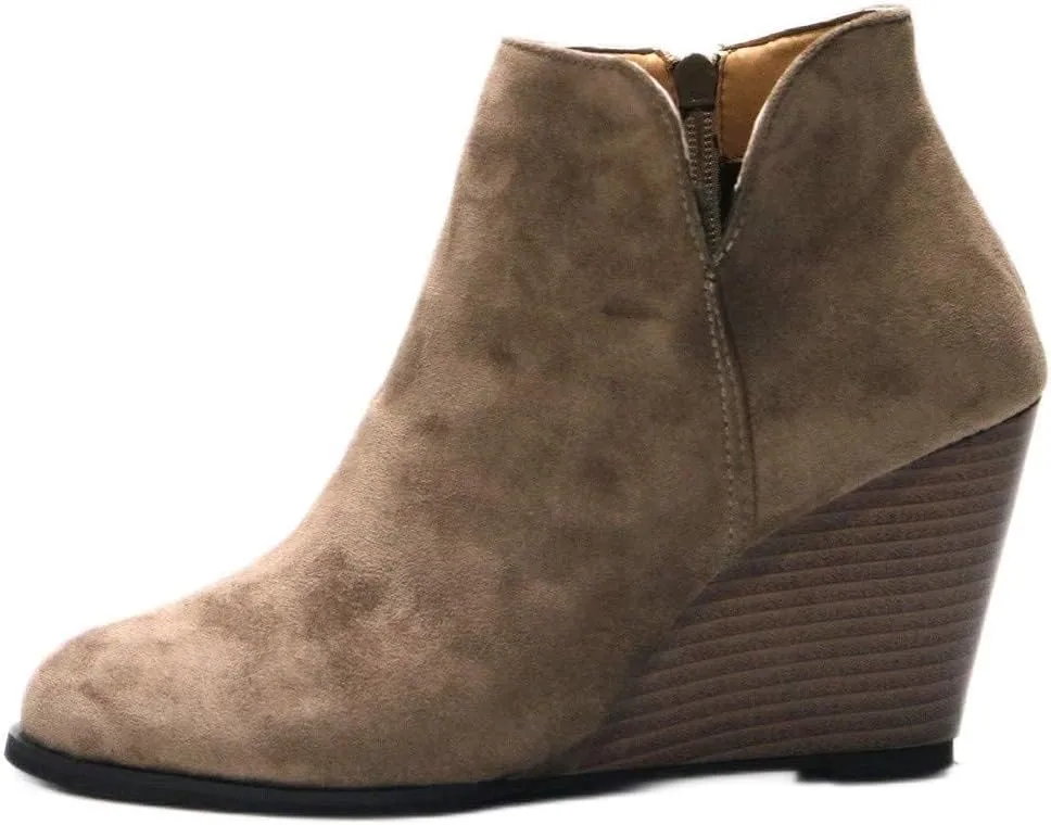 Cathalem Ankle Booties for Women,Womens Ankle Boots Pointed Toe Faux Stacked Chunky Heels Tassels Side Zipper Booties