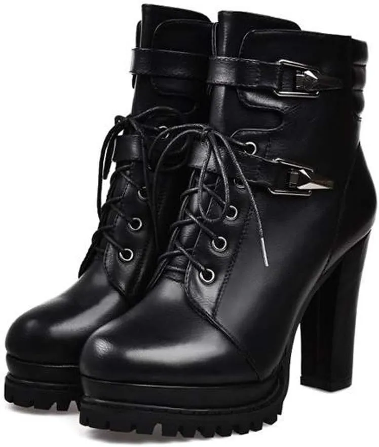 Chunky Boots For Women Platform Combat Boots High Heel Ankle Boots Dress Short Bootie Buckle Gothic Booites