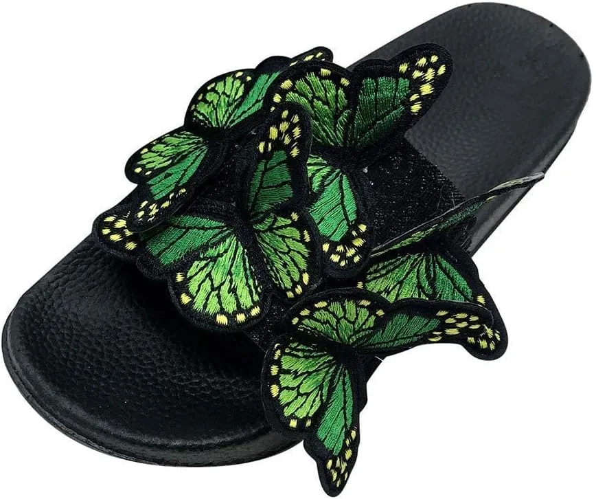 GUNIYIFS Women's Flat Slide Sandals Butterfly Sandals for Women Summer Open Toe Low Heel Comfy Nonslip Casual Beach Sandals