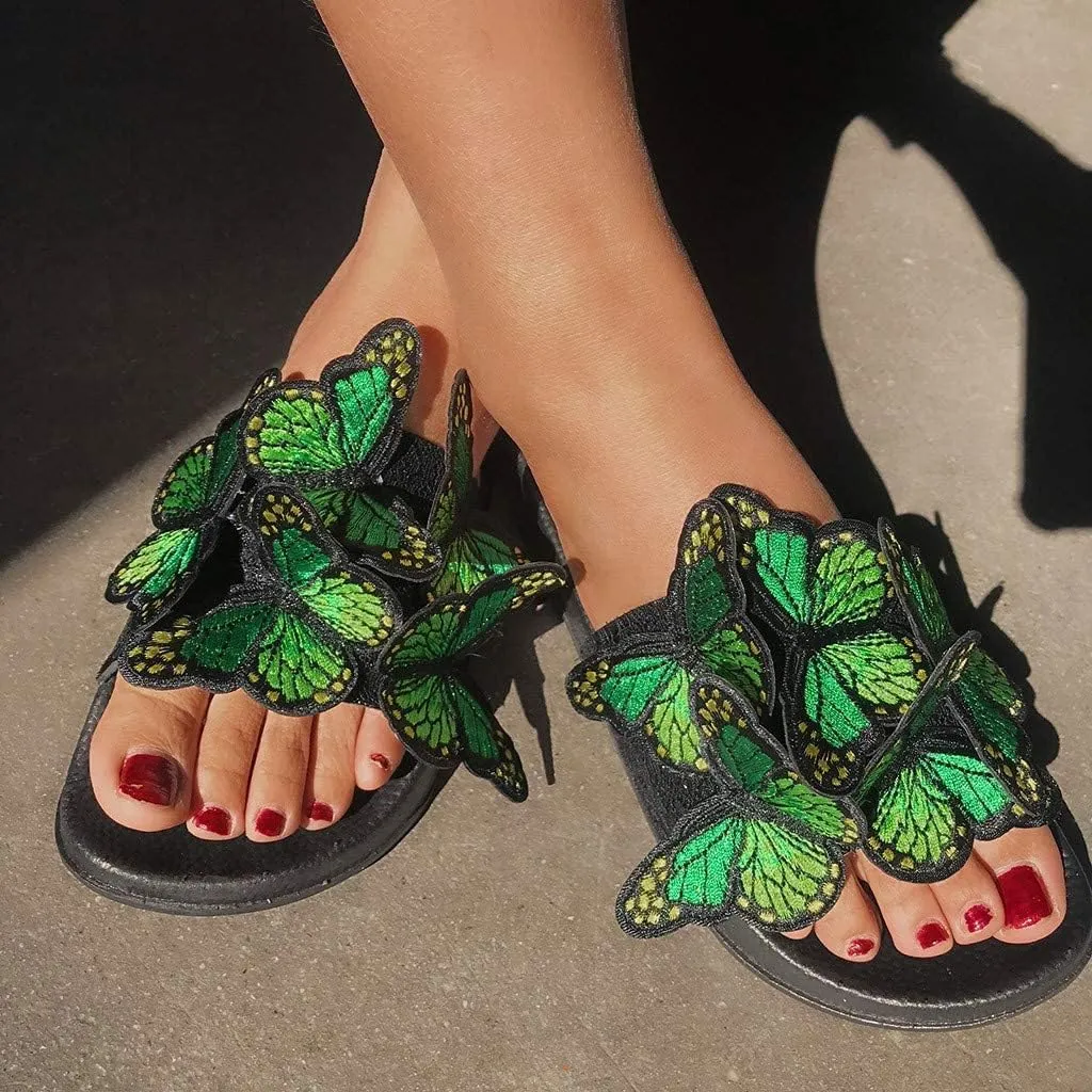 GUNIYIFS Women's Flat Slide Sandals Butterfly Sandals for Women Summer Open Toe Low Heel Comfy Nonslip Casual Beach Sandals