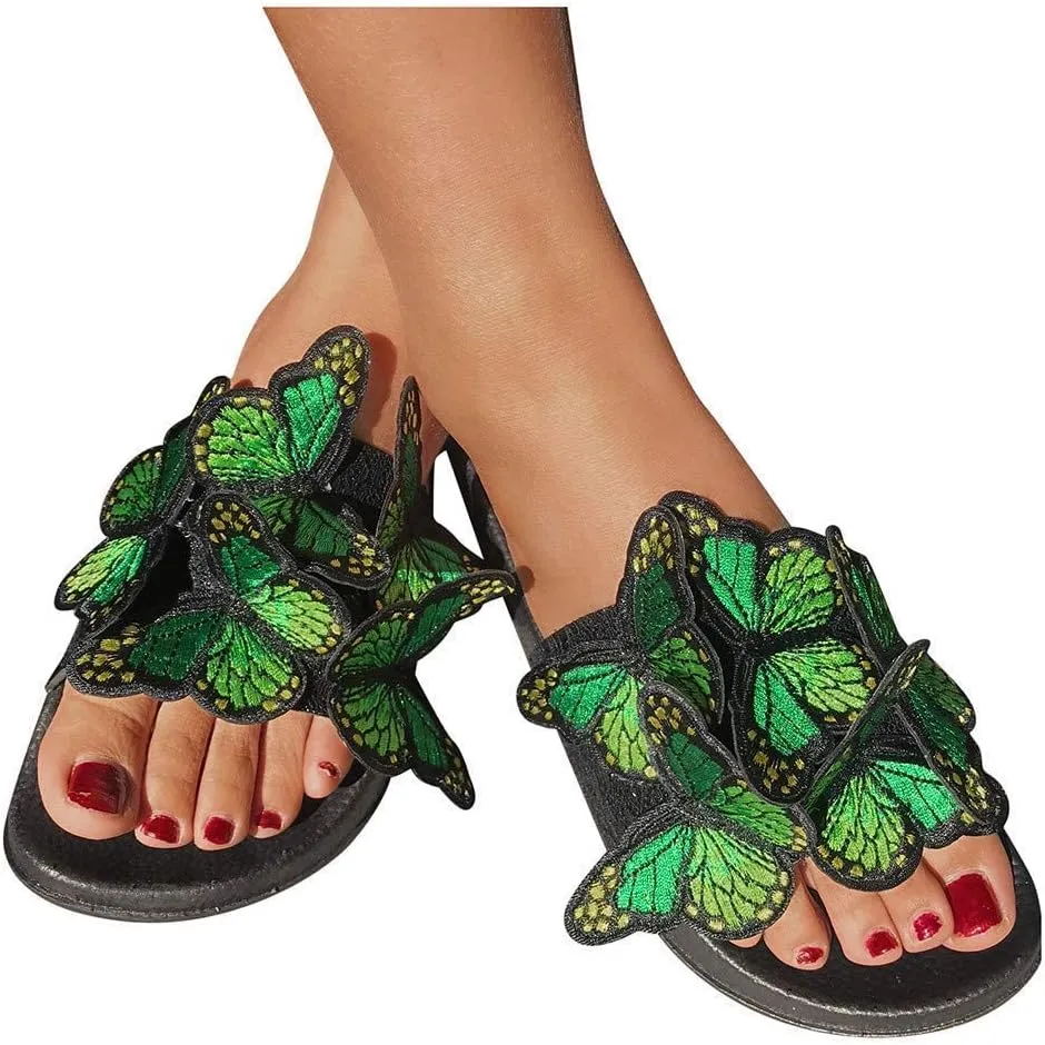 GUNIYIFS Women's Flat Slide Sandals Butterfly Sandals for Women Summer Open Toe Low Heel Comfy Nonslip Casual Beach Sandals