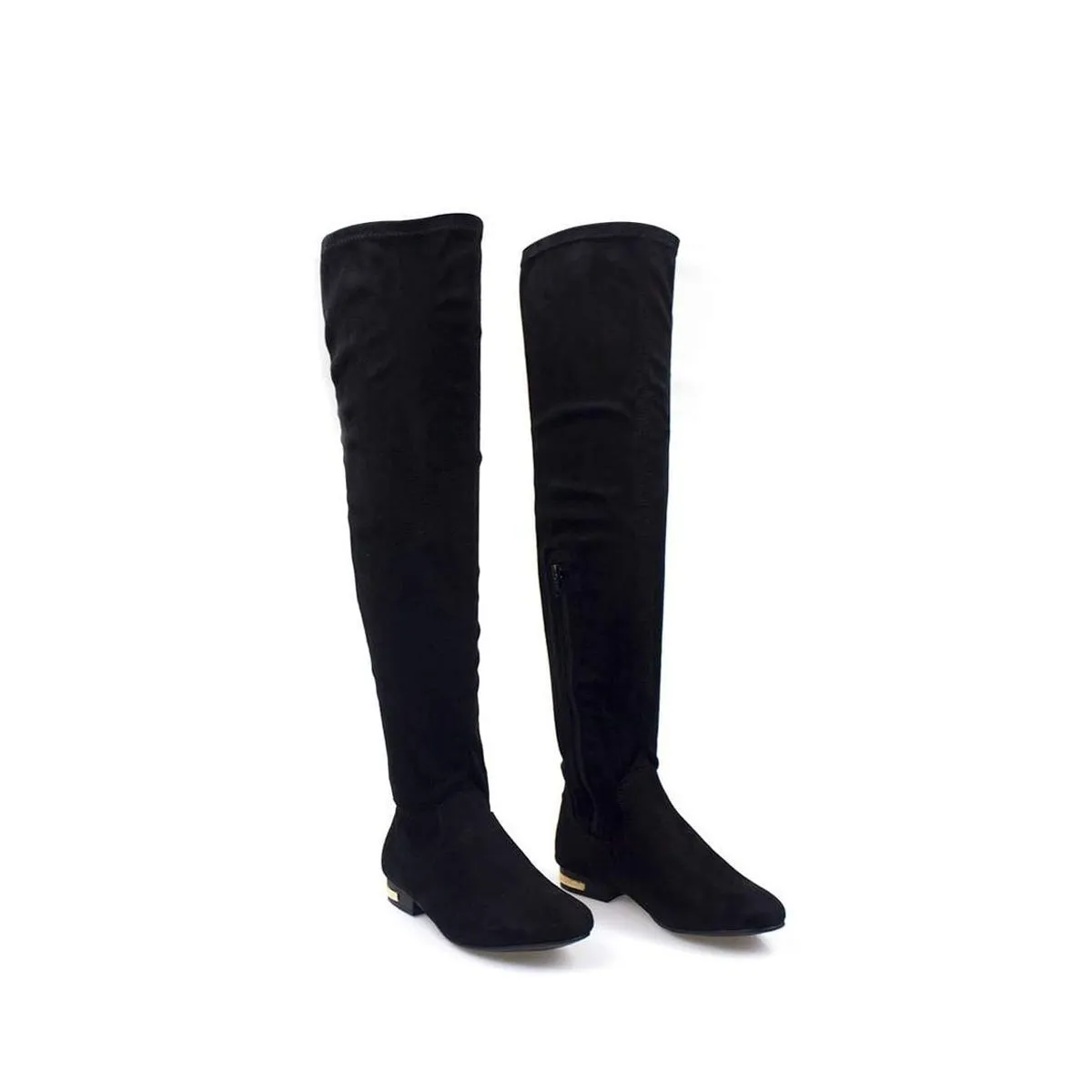 KAILEE FLAT OVERKNEE GOLD BUCKLE HEEL