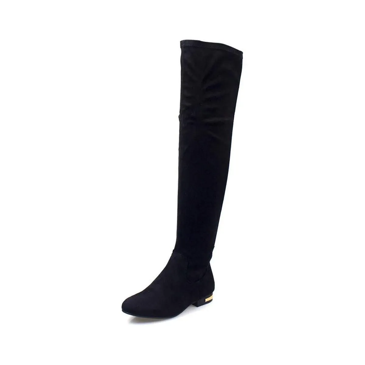 KAILEE FLAT OVERKNEE GOLD BUCKLE HEEL