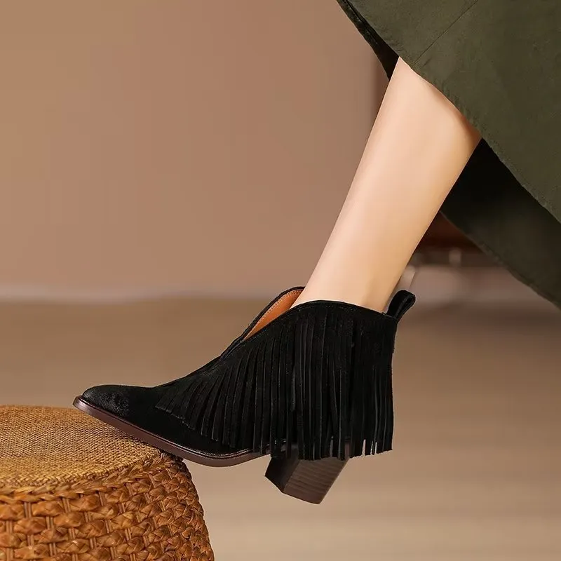 LeatherLux Autumn Chic Pointed Ankle Boots