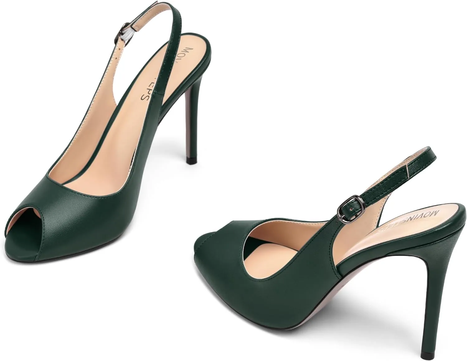 MOVINSTEPS Womens Peep Toe Slingback Buckle Solid Fashion Matte Evening Stiletto High Heel Pumps Shoes 4 Inch
