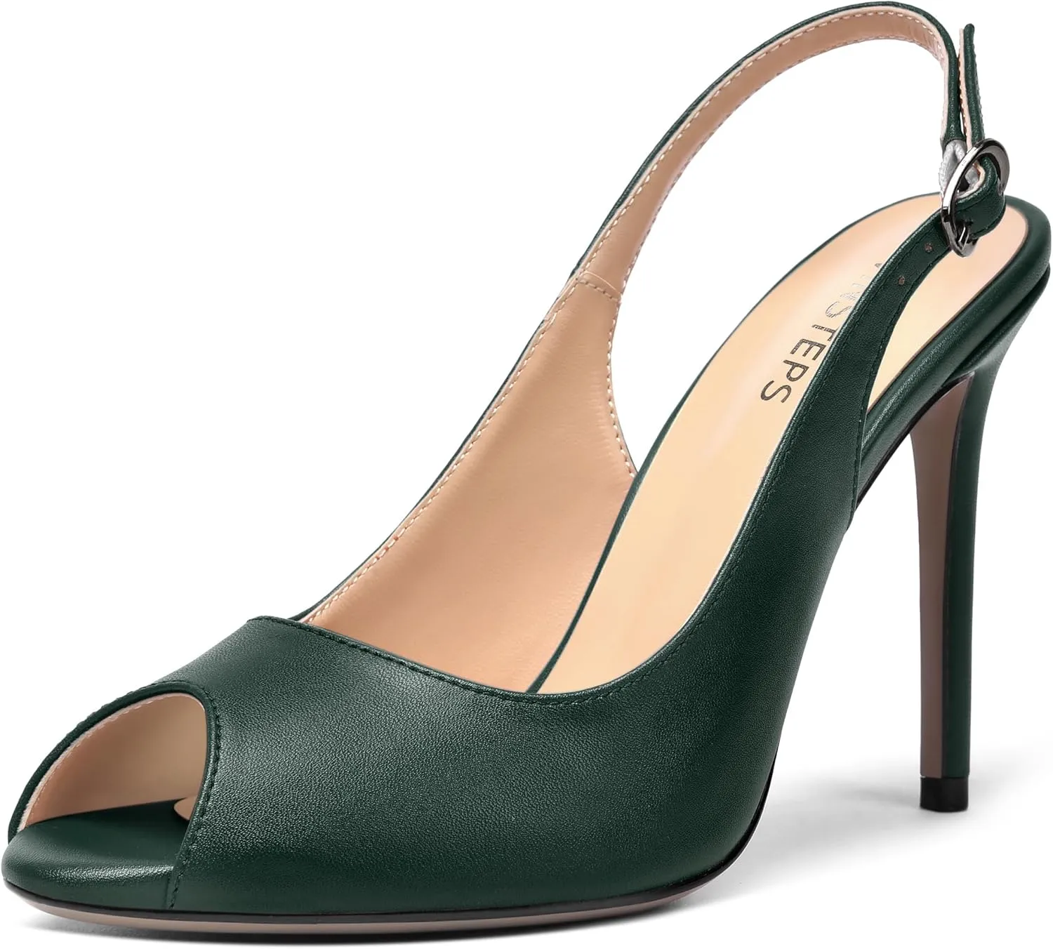 MOVINSTEPS Womens Peep Toe Slingback Buckle Solid Fashion Matte Evening Stiletto High Heel Pumps Shoes 4 Inch