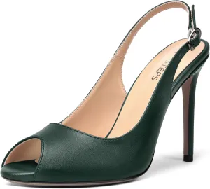 MOVINSTEPS Womens Peep Toe Slingback Buckle Solid Fashion Matte Evening Stiletto High Heel Pumps Shoes 4 Inch
