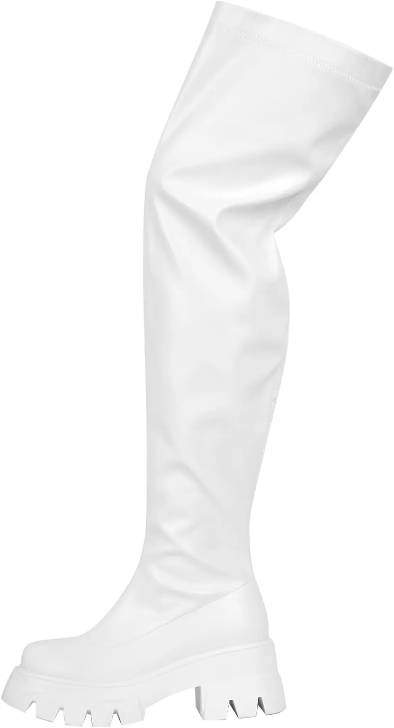 Over The Knee Platform Thigh High Boots Chunky Heel Stretch Suede Leather Boots High Boots