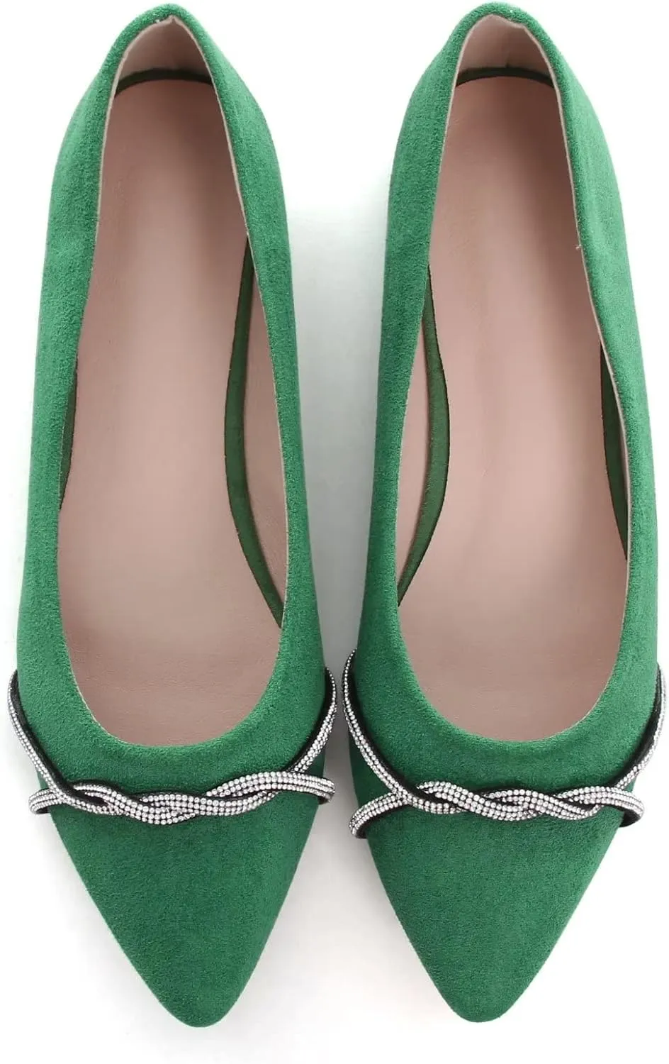 Stunner Women's Pointy Toe Diamond Chain Slip on Ballet Flats Formal Dress Flat Shoes for Working
